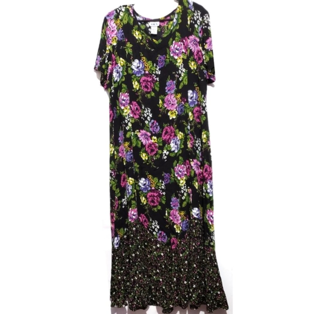 cottage core vintage black mix flower maxi dress